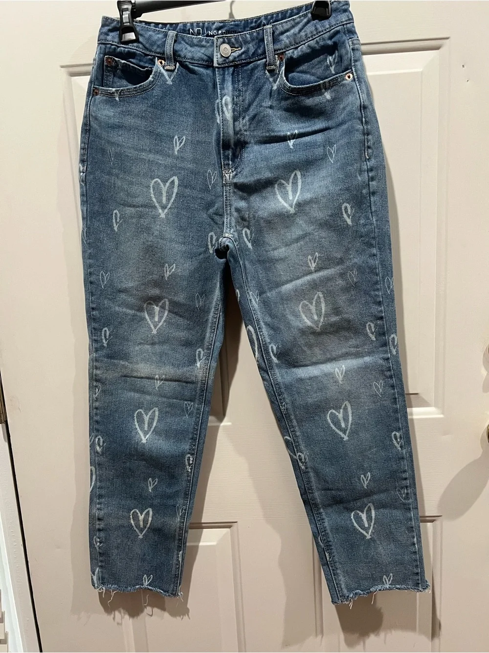 No Boundaries Blue Denim Jeans with White Heart Print